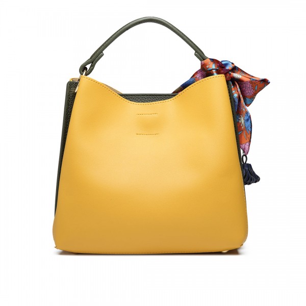 E1813 - Miss Lulu Seidenschal Dekor Tote Handtasche - Gelb und Grün
