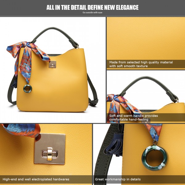 E1813 - Miss Lulu Seidenschal Dekor Tote Handtasche - Gelb und Grün