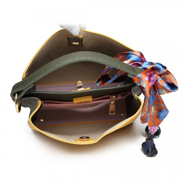 E1813 - Miss Lulu Seidenschal Dekor Tote Handtasche - Gelb und Grün