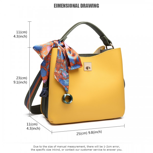 E1813 - Miss Lulu Seidenschal Dekor Tote Handtasche - Gelb und Grün