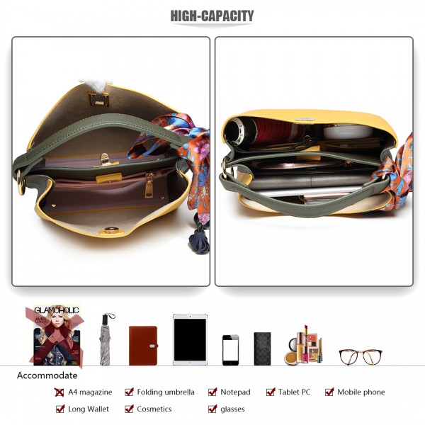 E1813 - Miss Lulu Seidenschal Dekor Tote Handtasche - Gelb und Grün