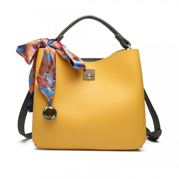 E1813 - Miss Lulu Seidenschal Dekor Tote Handtasche - Gelb und Grün