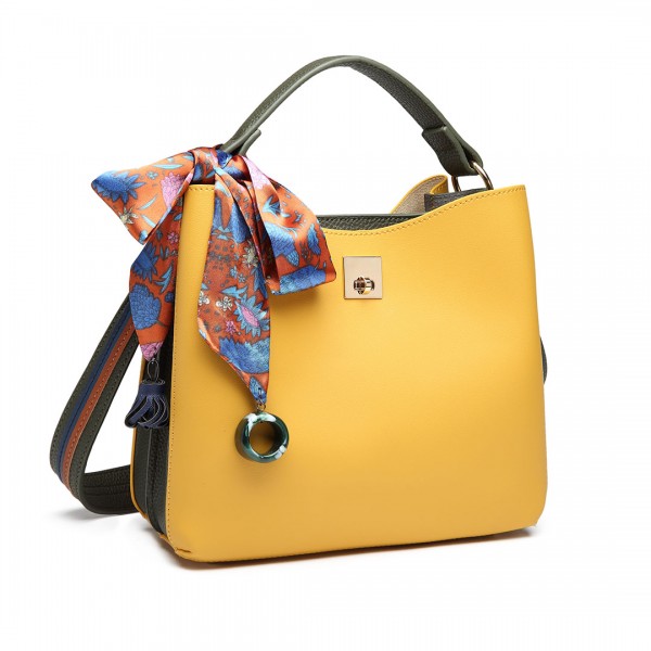E1813 - Miss Lulu Seidenschal Dekor Tote Handtasche - Gelb und Grün