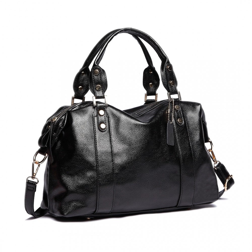 E1828-Miss LULU Soft PU Leather Shoulder Handbag Black