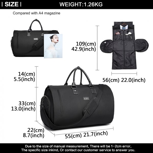 E1918 - Kono Travel Suit Garment Duffel Bag - Black