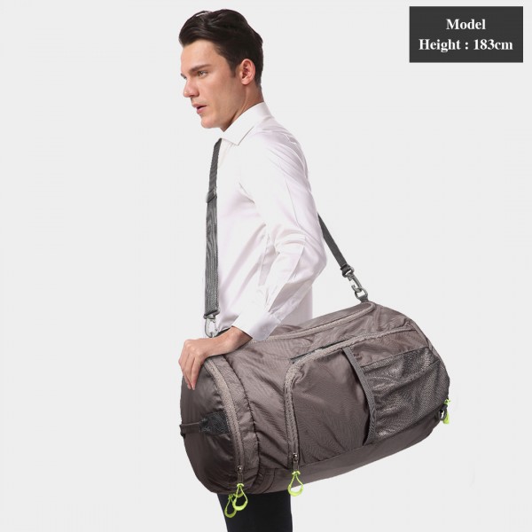E1921-KONO SPORTTASCHE REISETASCHE MIT SCHUHFACH WATERPROOF RUCKSACK-FUNKTION FÜR DAMEN UND HERREN GRAU E1921-KONO SPORTTASCHE REISETASCHE MIT SCHUHFACH WATERPROOF RUCKSACK-FUNKTION FÜR DAMEN UND HERREN GRAU