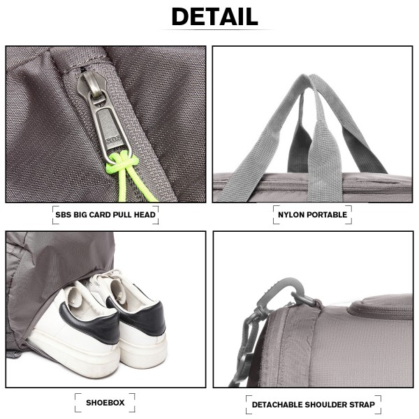 E1921-KONO SPORTTASCHE REISETASCHE MIT SCHUHFACH WATERPROOF RUCKSACK-FUNKTION FÜR DAMEN UND HERREN GRAU E1921-KONO SPORTTASCHE REISETASCHE MIT SCHUHFACH WATERPROOF RUCKSACK-FUNKTION FÜR DAMEN UND HERREN GRAU