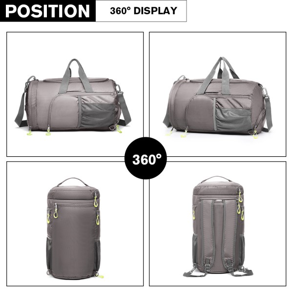 E1921-KONO SPORTTASCHE REISETASCHE MIT SCHUHFACH WATERPROOF RUCKSACK-FUNKTION FÜR DAMEN UND HERREN GRAU E1921-KONO SPORTTASCHE REISETASCHE MIT SCHUHFACH WATERPROOF RUCKSACK-FUNKTION FÜR DAMEN UND HERREN GRAU