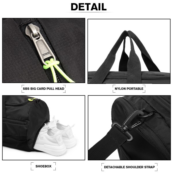 E1921-KONO SPORTTASCHE REISETASCHE MIT SCHUHFACH WATERPROOF RUCKSACK-FUNKTION FÜR DAMEN UND HERREN SCHWARZ E1921-KONO SPORTTASCHE REISETASCHE MIT SCHUHFACH WATERPROOF RUCKSACK-FUNKTION FÜR DAMEN UND HERREN SCHWARZ