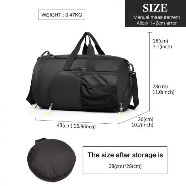 E1921-KONO SPORTTASCHE REISETASCHE MIT SCHUHFACH WATERPROOF RUCKSACK-FUNKTION FÜR DAMEN UND HERREN SCHWARZ E1921-KONO SPORTTASCHE REISETASCHE MIT SCHUHFACH WATERPROOF RUCKSACK-FUNKTION FÜR DAMEN UND HERREN SCHWARZ