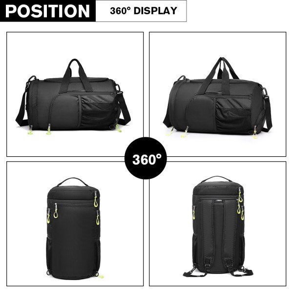 E1921-KONO SPORTTASCHE REISETASCHE MIT SCHUHFACH WATERPROOF RUCKSACK-FUNKTION FÜR DAMEN UND HERREN SCHWARZ E1921-KONO SPORTTASCHE REISETASCHE MIT SCHUHFACH WATERPROOF RUCKSACK-FUNKTION FÜR DAMEN UND HERREN SCHWARZ