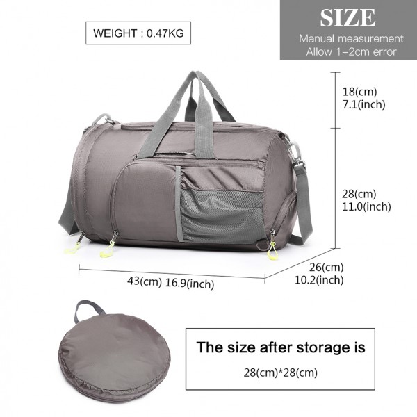 E1921-KONO SPORTTASCHE REISETASCHE MIT SCHUHFACH WATERPROOF RUCKSACK-FUNKTION FÜR DAMEN UND HERREN GRAU E1921-KONO SPORTTASCHE REISETASCHE MIT SCHUHFACH WATERPROOF RUCKSACK-FUNKTION FÜR DAMEN UND HERREN GRAU