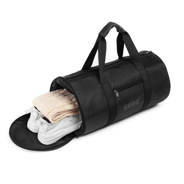 E1956 - Kono Polyester Barrel Duffle Gym/Sports Bag - Black
