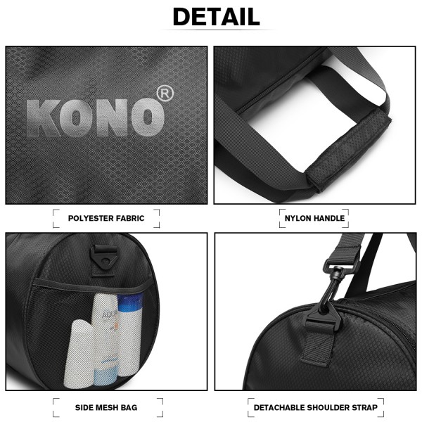 E1956 - Kono Polyester Barrel Duffle Gym/Sports Bag - Black