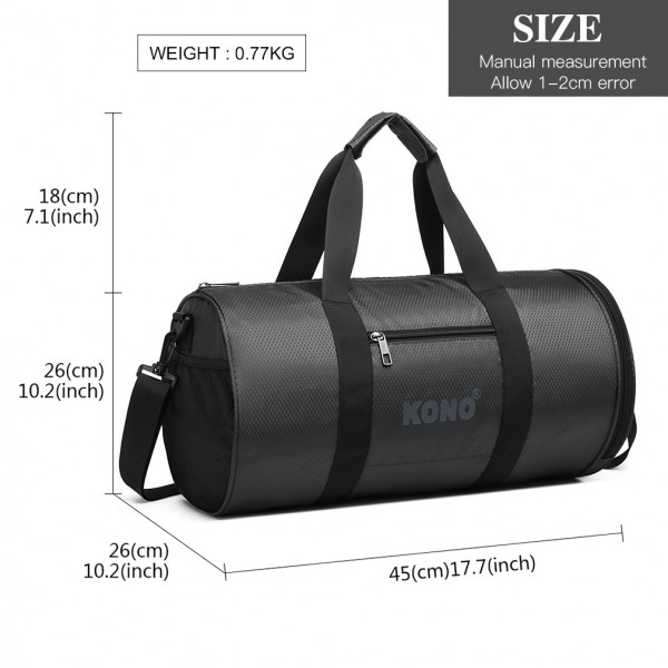 E1956 - Kono Polyester Barrel Duffle Gym/Sports Bag - Grey E1956 - Kono Polyester Barrel Duffle Gym/Sports Bag - Grey