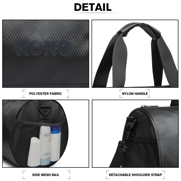 E1956 - Kono Polyester Barrel Duffle Gym/Sports Bag - Grey
