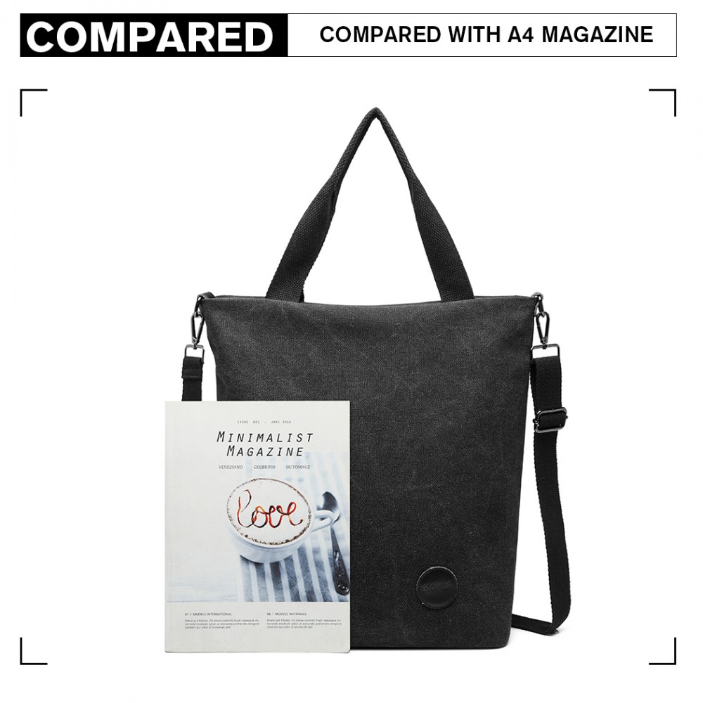 E1965 Kono Large Canvas Unisex Messenger Bag Black