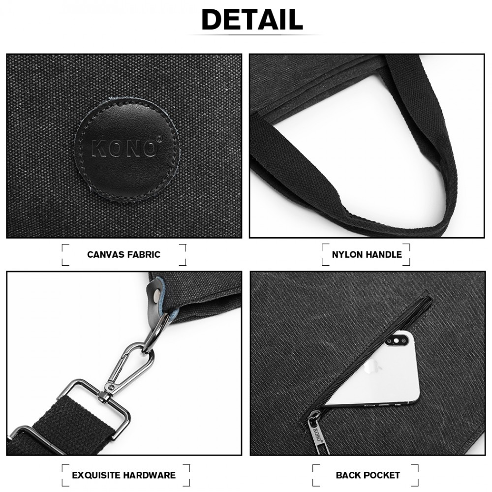 E1965 Kono Large Canvas Unisex Messenger Bag Black