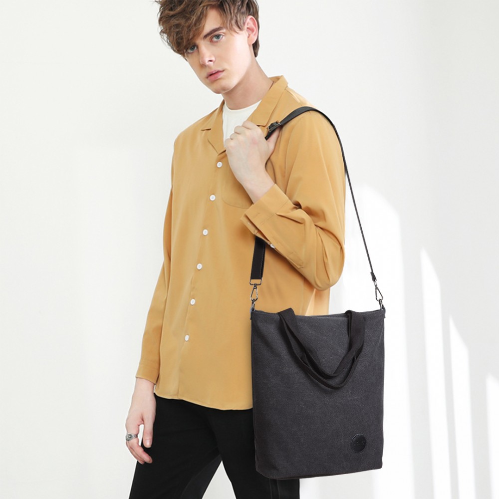 E1965 Kono Large Canvas Unisex Messenger Bag Black