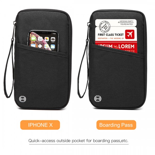 E1968 - Kono RFID-Blocking Travel Wallet - Black