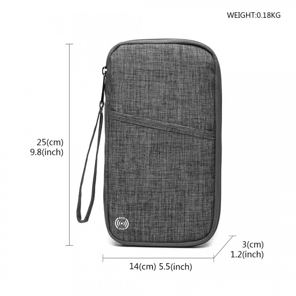 E1968 - Kono RFID-Blocking Travel Wallet - Grey