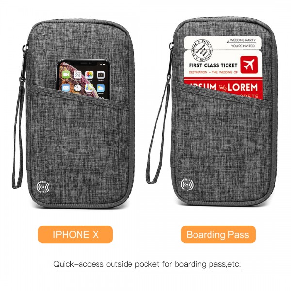 E1968 - Kono RFID-Blocking Travel Wallet - Grey
