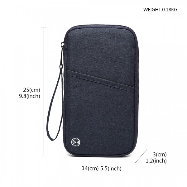 E1968 - Kono RFID-Blocking Travel Wallet - Navy