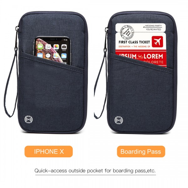 E1968 - Kono RFID-Blocking Travel Wallet - Navy