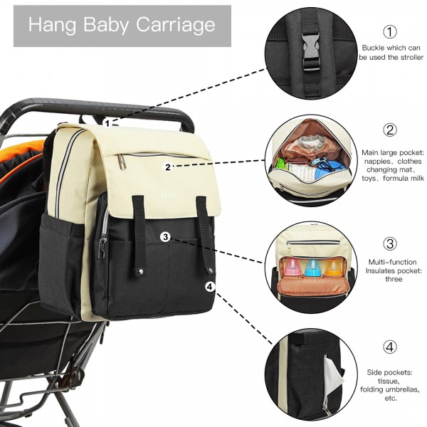 E1970 - Kono Multi Compartment Baby Changing Backpack with USB Connectivity - Black