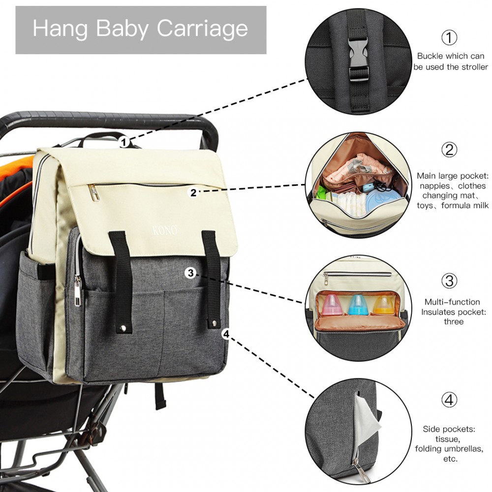 E1970 Kono Multi Compartment Baby Changing Backpack with USB