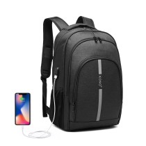 E1972 - Kono Duży plecak z odblaskowym paskiem i USB Charging Interfejs - Black