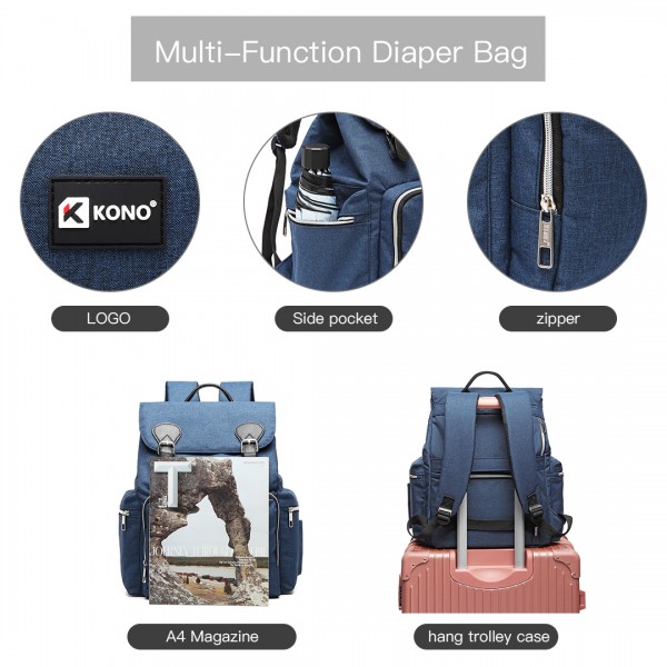E1976 - Kono Travel Baby Changing Backpack with USB Charging Interface - Navy