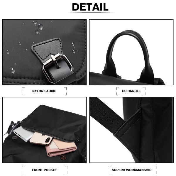 E1979 - Kono Nylon Satchel Style Backpack - Black