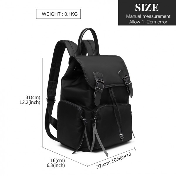 E1979 - Kono Nylon Satchel Style Backpack - Black