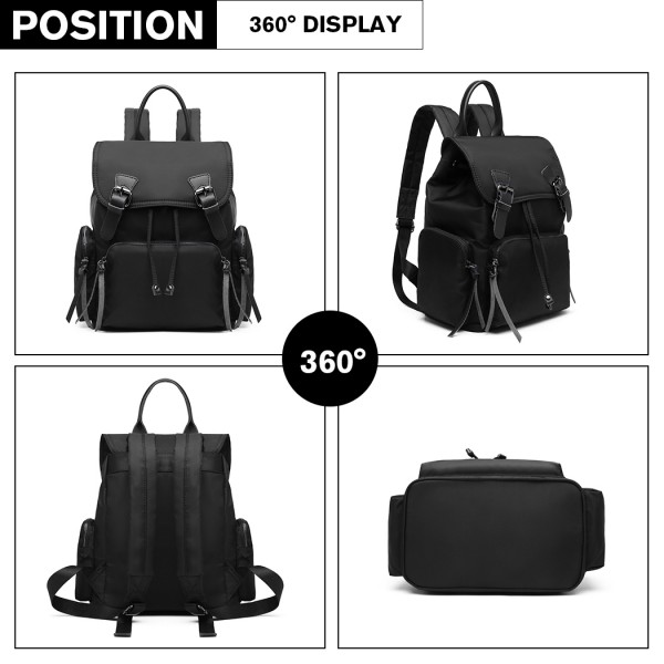 E1979 - Kono Nylon Satchel Style Backpack - Black