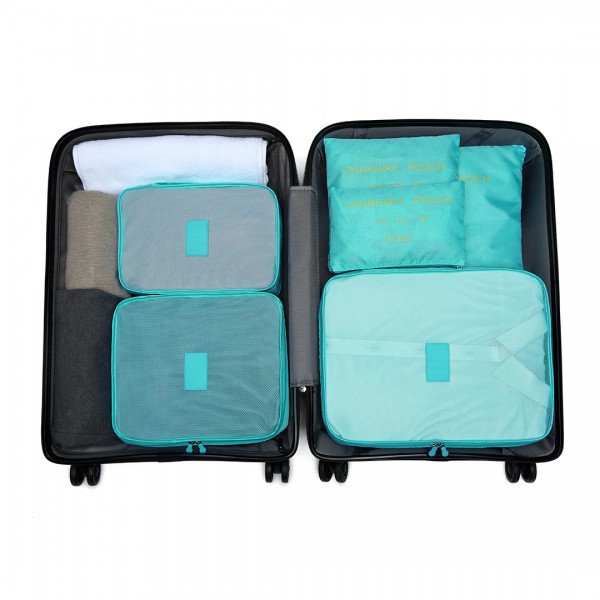 E2015 - Kono 6 Piece Polyester Travel Luggage Organiser Bag Set - Blue