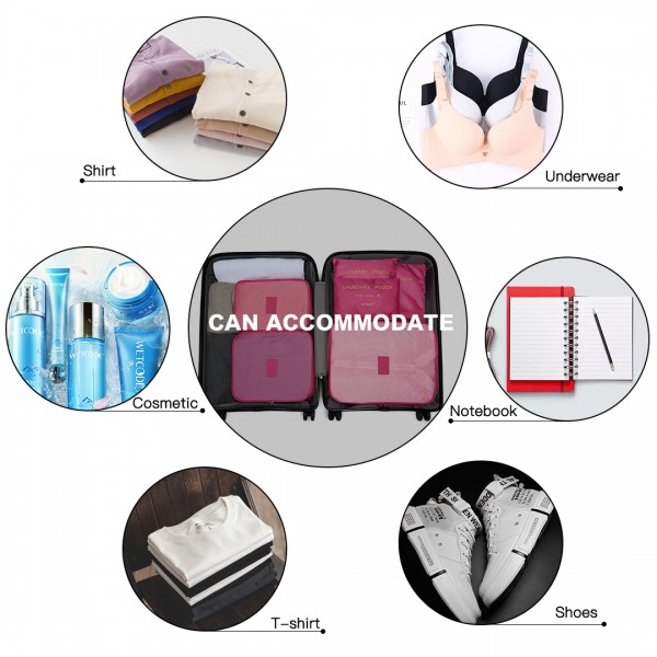 E2015 - Kono 6 Piece Polyester Travel Luggage Organiser Bag Set - Plum