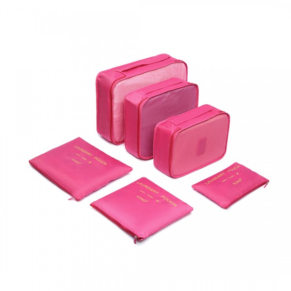 E2015 - Kono 6 Piece Polyester Travel Luggage Organiser Bag Set - Plum