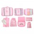 E2019 - Kono 8 Piece Polyester Travel Luggage Organiser Bag Set - Pink