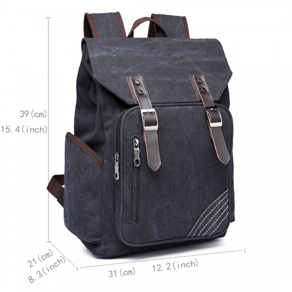 E6644- Kono Vintage Canvas Backpack School / Casual / Outdoor Rucksack black