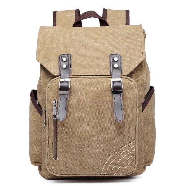 E6644 - Kono Vintage Canvas Backpack School / Casual / Outdoor Rucksack khaki
