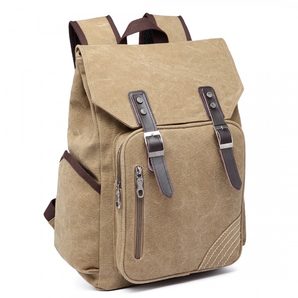 E6644 - Kono Vintage Canvas Backpack School / Casual / Outdoor Rucksack khaki