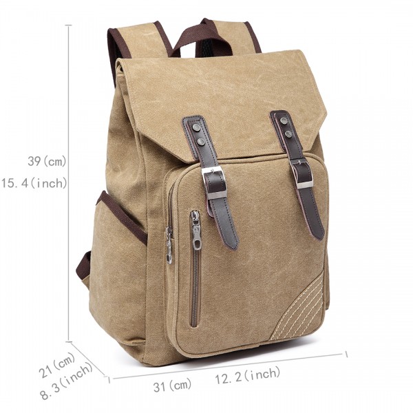 E6644 - Kono Vintage Canvas Backpack School / Casual / Outdoor Rucksack khaki