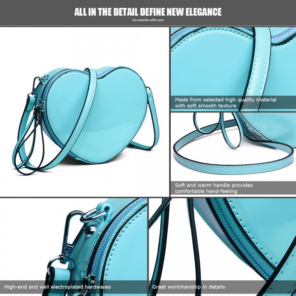 E6703 - Miss Lulu Ladies Heart-shaped Cross body Bag Blue