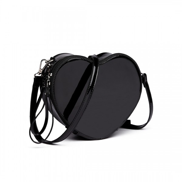 E6703- Miss Lulu Ladies Heart-shaped Cross body Bag Black