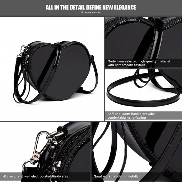 E6703- Miss Lulu Ladies Heart-shaped Cross body Bag Black