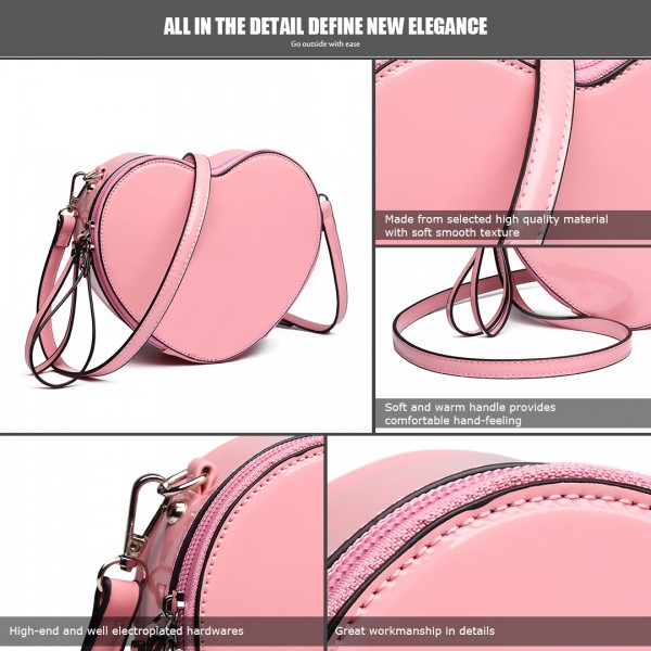 E6703- Miss Lulu Ladies Heart-shaped Cross body Bag pink