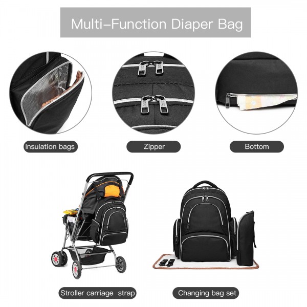 E6706 - Kono Large Capacity Multi Function Baby Diaper Backpack - Black