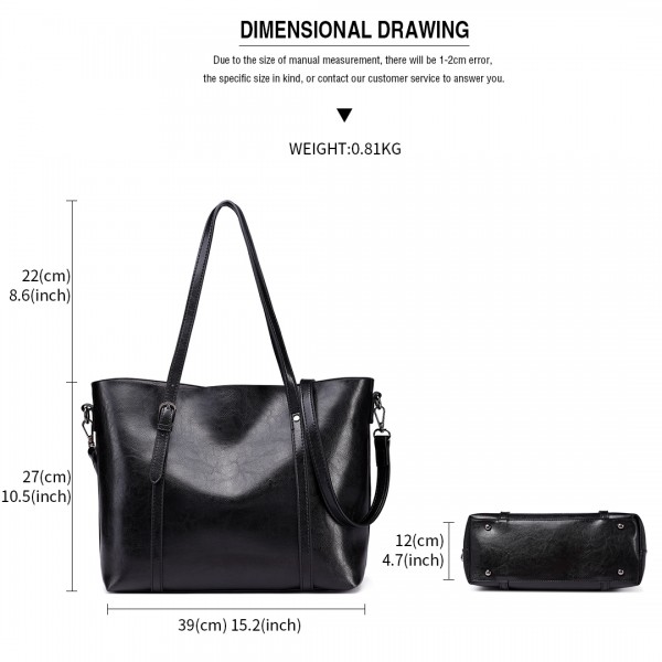 E6709 - Miss Lulu Trendy Womens Tote Bags Wax Leather - Black E6709 - Miss Lulu Trendy Womens Tote Bags Wax Leather - Black