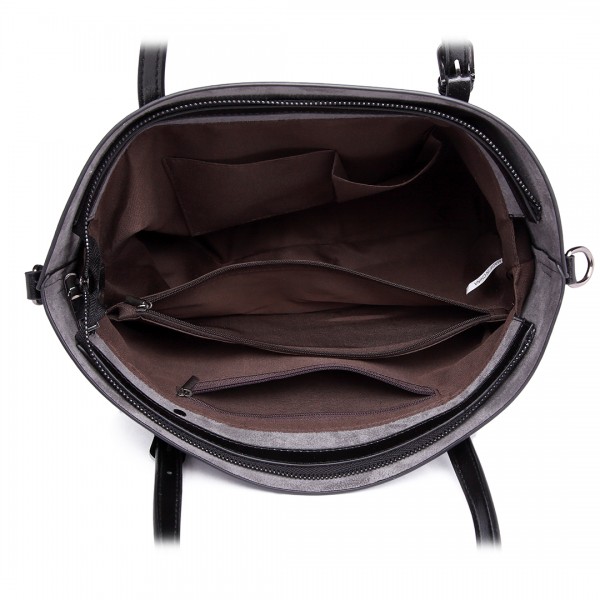 E6709 - Miss Lulu Trendy Womens Tote Bags Wax Leather - Black E6709 - Miss Lulu Trendy Womens Tote Bags Wax Leather - Black